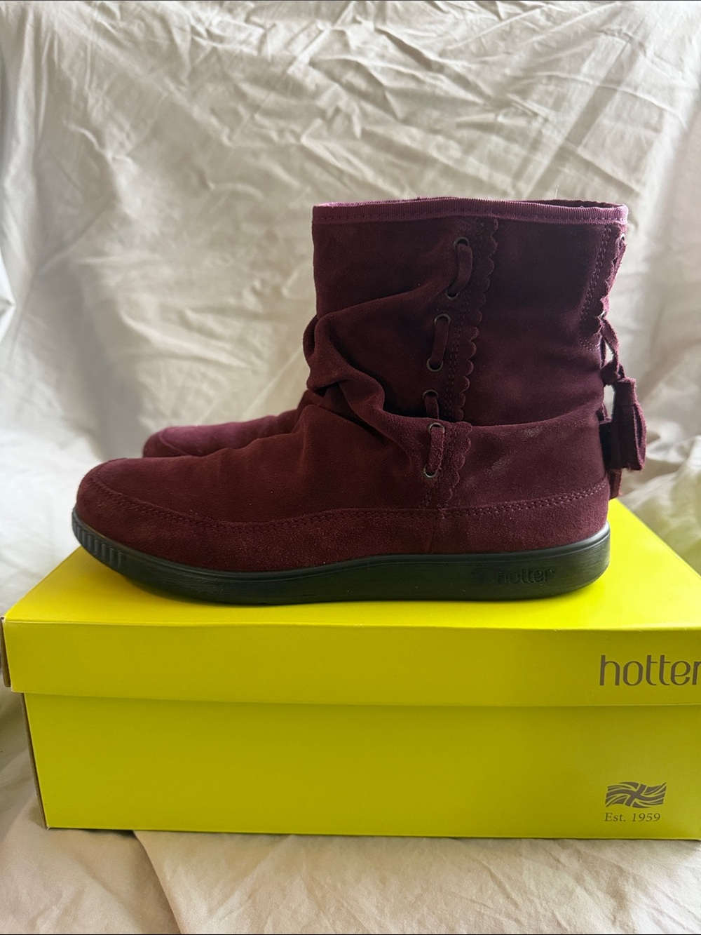 hotter Women's Aubergine Suede Slouch Ankle Boots - Size 7.5
